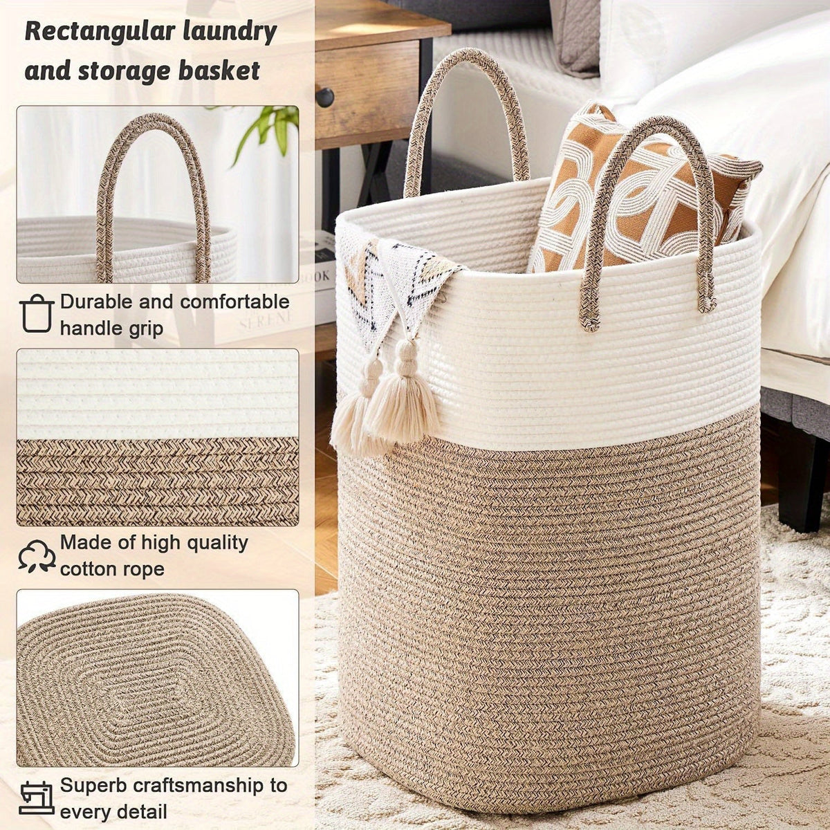 Panier à linge tressé extra large – beaucoup d'espace pour toutes vos affaires, résistant et pratique