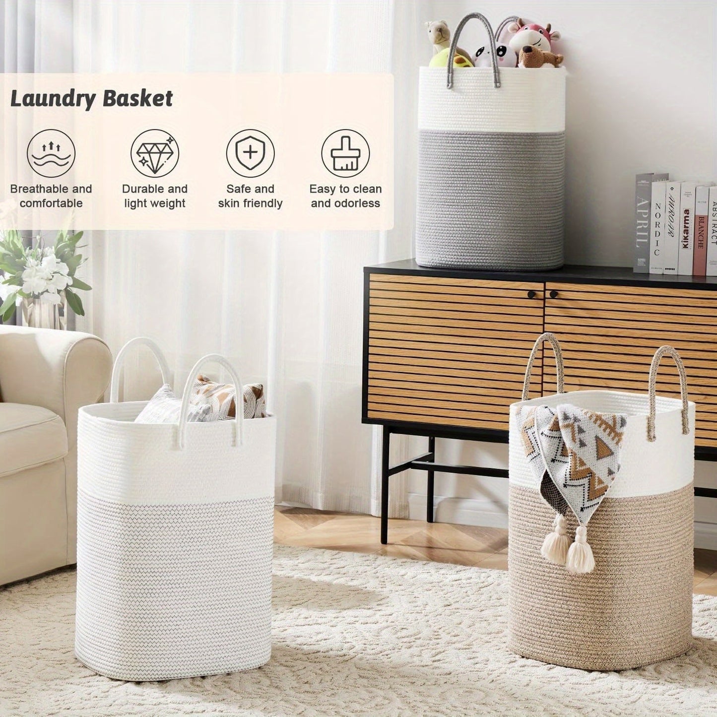 Panier à linge tressé extra large – beaucoup d'espace pour toutes vos affaires, résistant et pratique