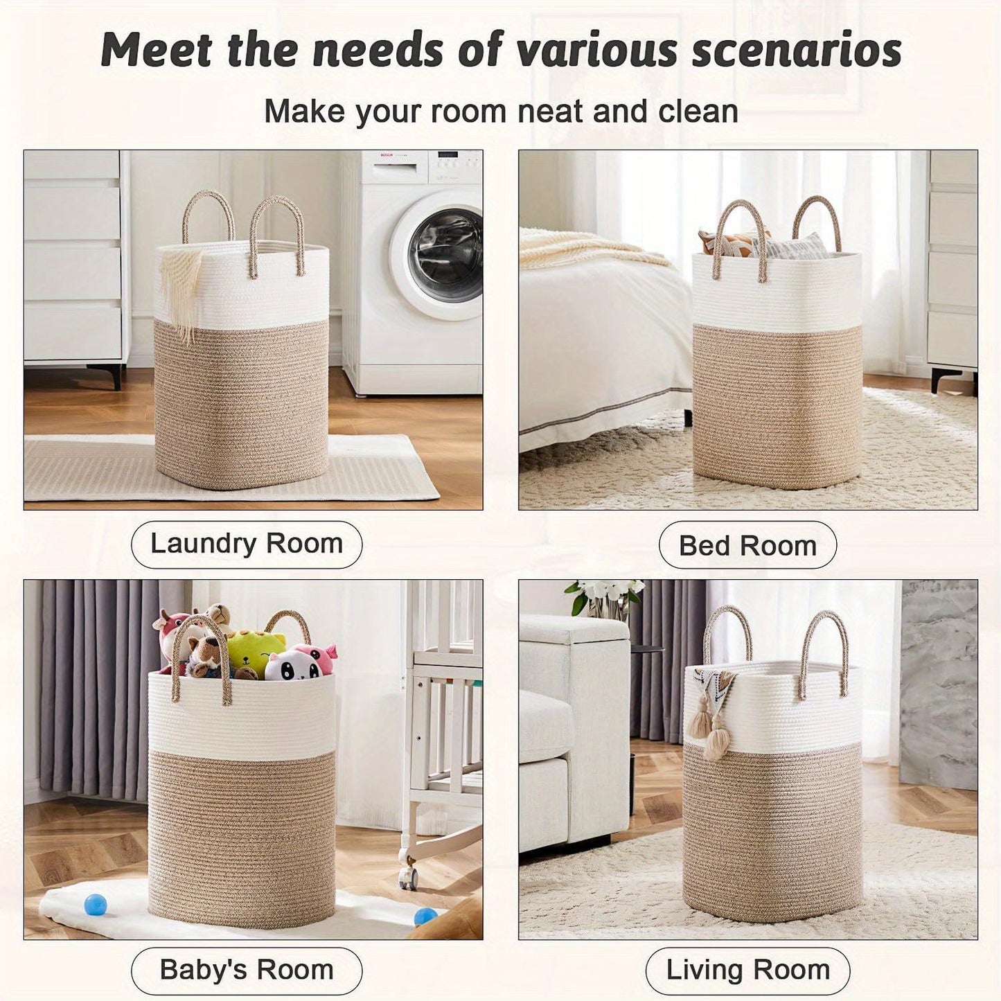 Panier à linge tressé extra large – beaucoup d'espace pour toutes vos affaires, résistant et pratique