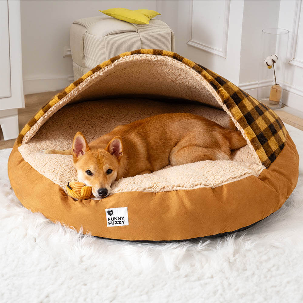 Panier pour chien de luxe en peluche avec auvent - confortable et robuste