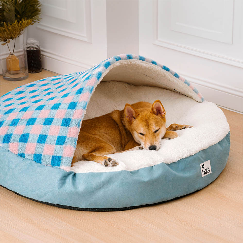 Panier pour chien de luxe en peluche avec auvent - confortable et robuste