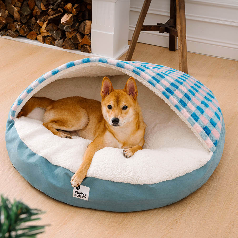 Panier pour chien de luxe en peluche avec auvent - confortable et robuste