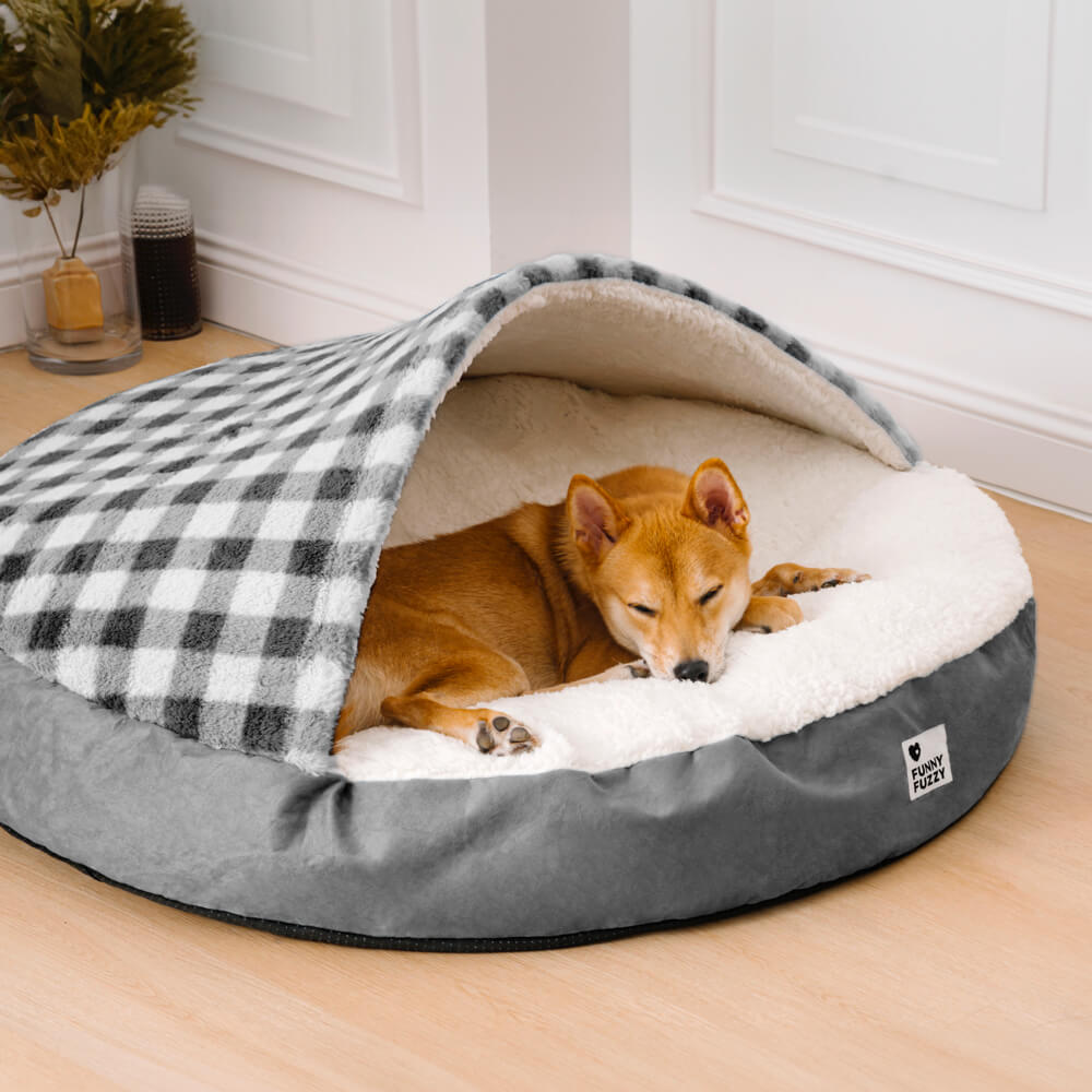 Panier pour chien de luxe en peluche avec auvent - confortable et robuste