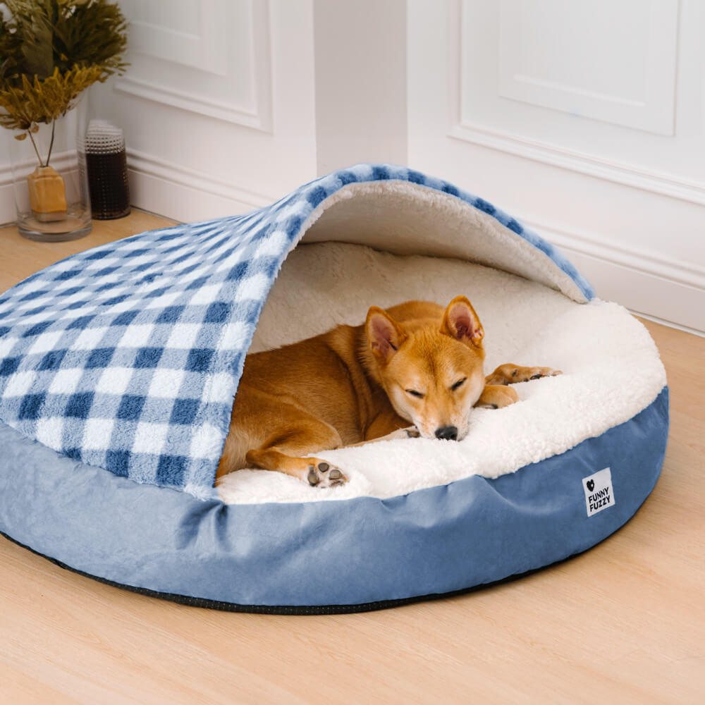 Panier pour chien de luxe en peluche avec auvent - confortable et robuste