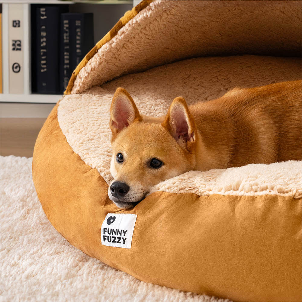 Panier pour chien de luxe en peluche avec auvent - confortable et robuste