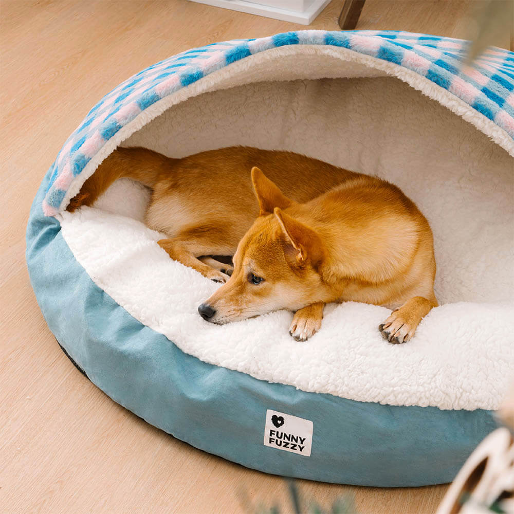 Panier pour chien de luxe en peluche avec auvent - confortable et robuste