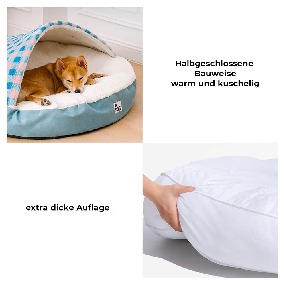 Panier pour chien de luxe en peluche avec auvent - confortable et robuste