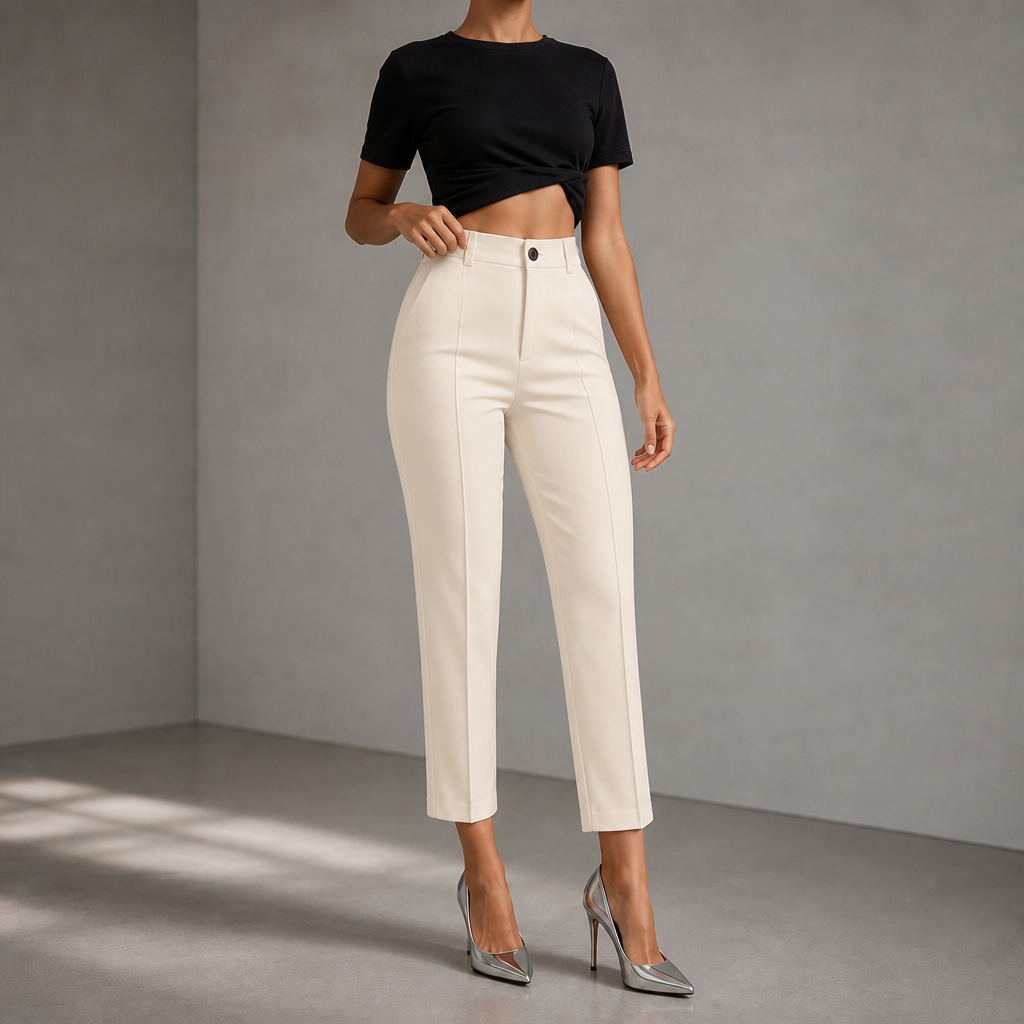 Pantalon 7/8 droit taille haute