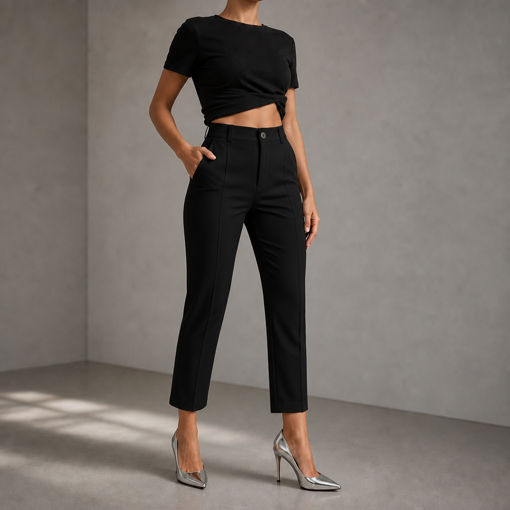 Pantalon 7/8 droit taille haute