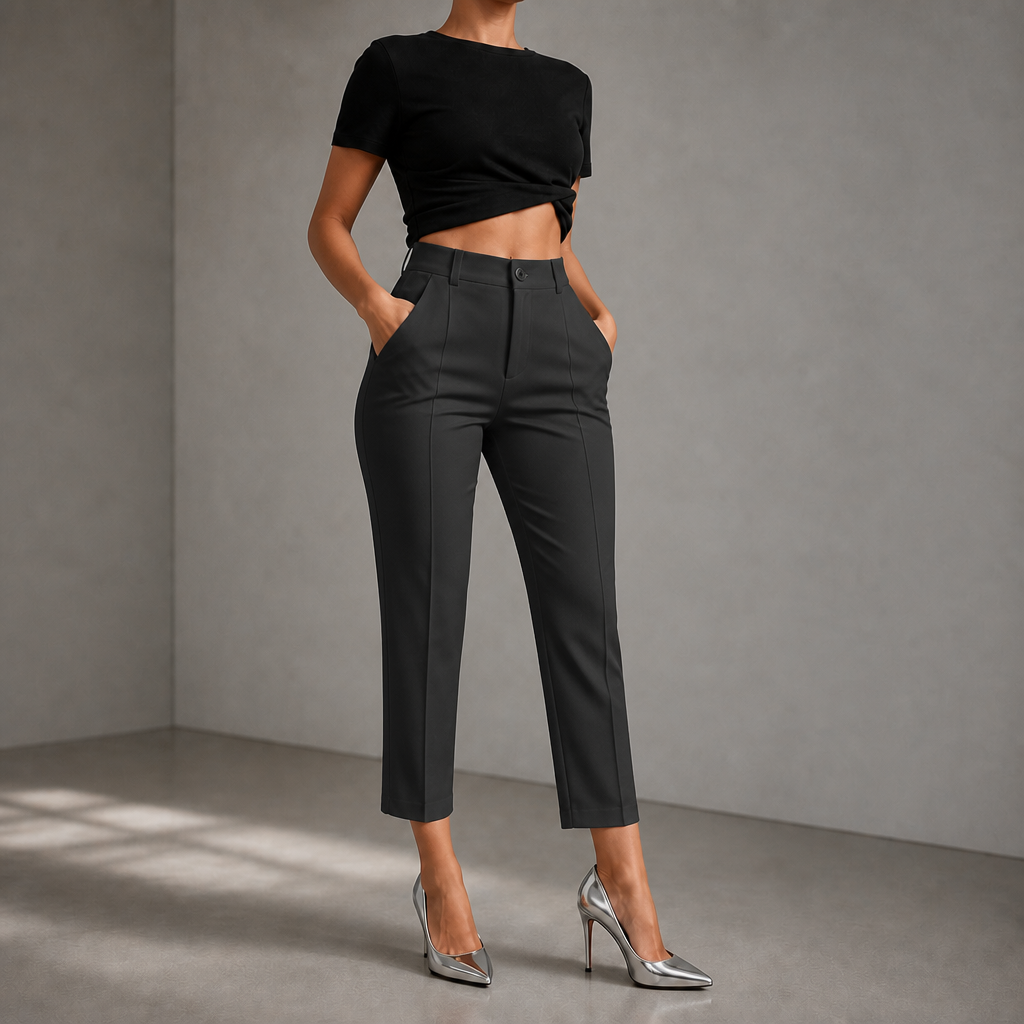 Pantalon 7/8 droit taille haute