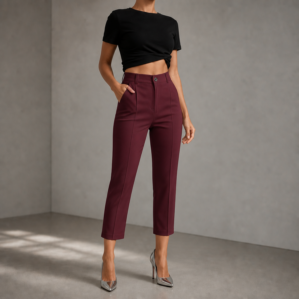 Pantalon 7/8 droit taille haute