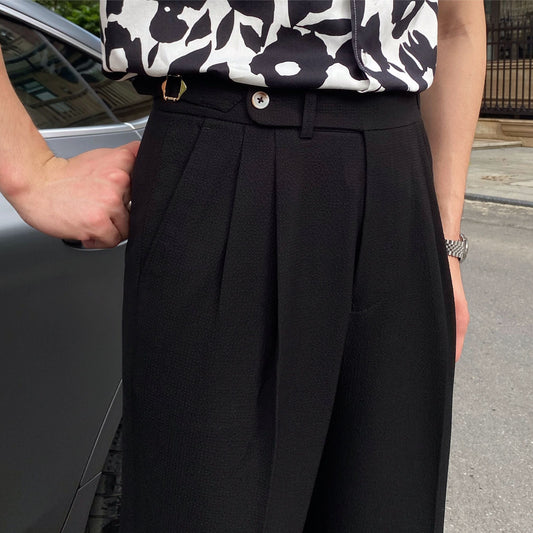 Pantalon à pinces élégant coupe carotte et taille haute pour homme