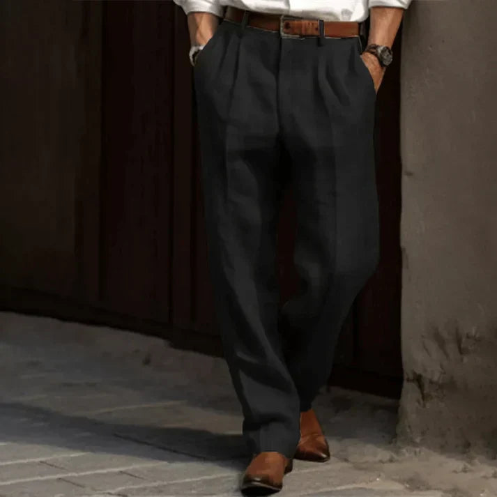 Pantalon à pinces taille haute pour homme, coupe décontractée et jambes larges