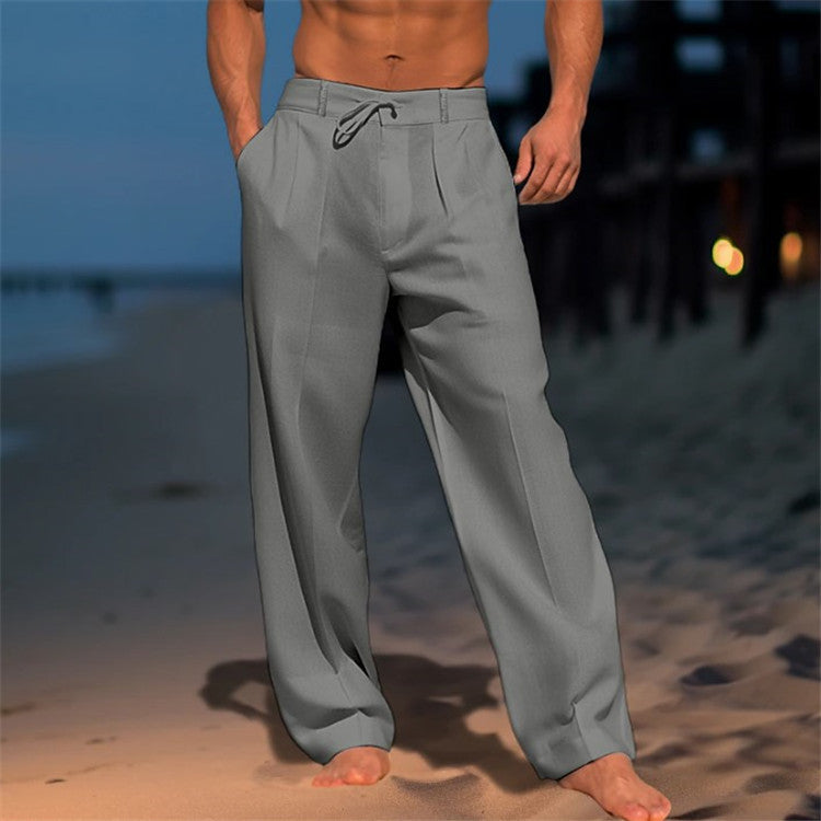 Pantalon ample à pinces pour homme avec cordon de serrage et jambes larges