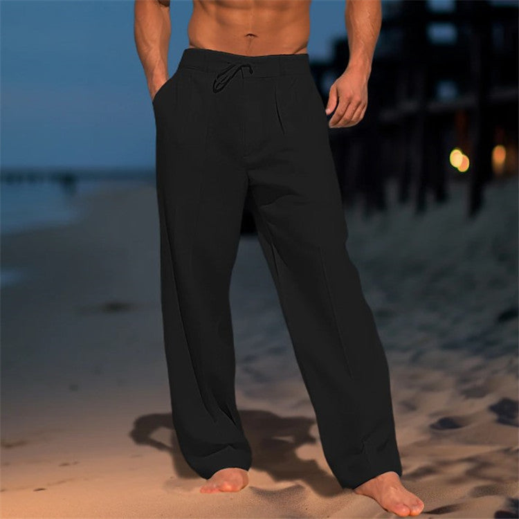 Pantalon ample à pinces pour homme avec cordon de serrage et jambes larges