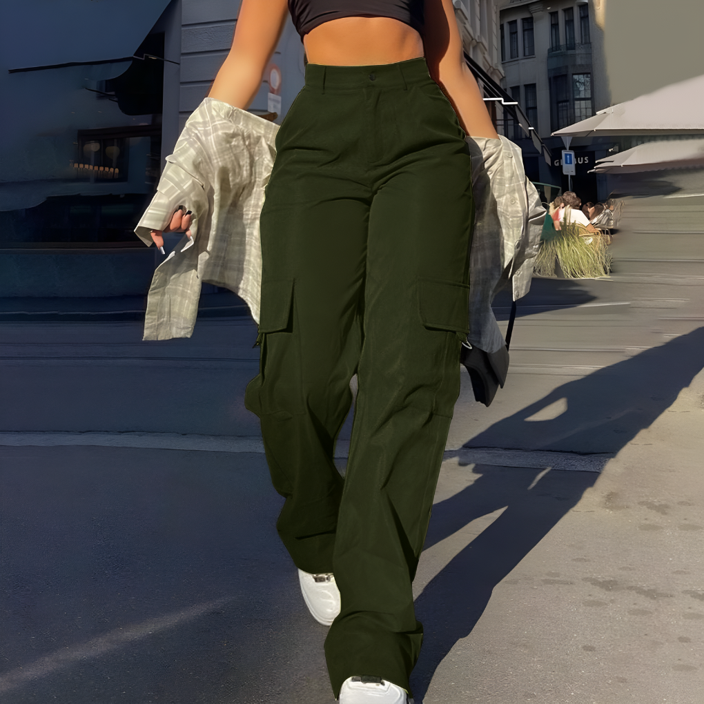 Pantalon cargo taille haute pour femme