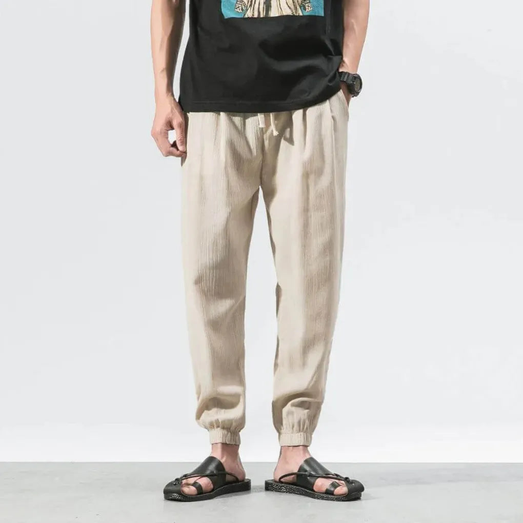 Pantalon confortable en coton et lin pour homme – Léger pour un usage quotidien