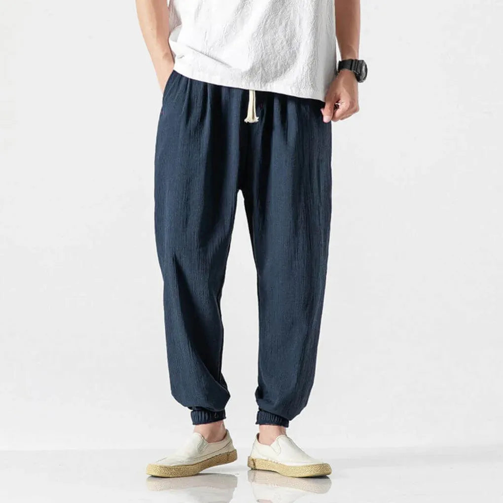 Pantalon confortable en coton et lin pour homme – Léger pour un usage quotidien