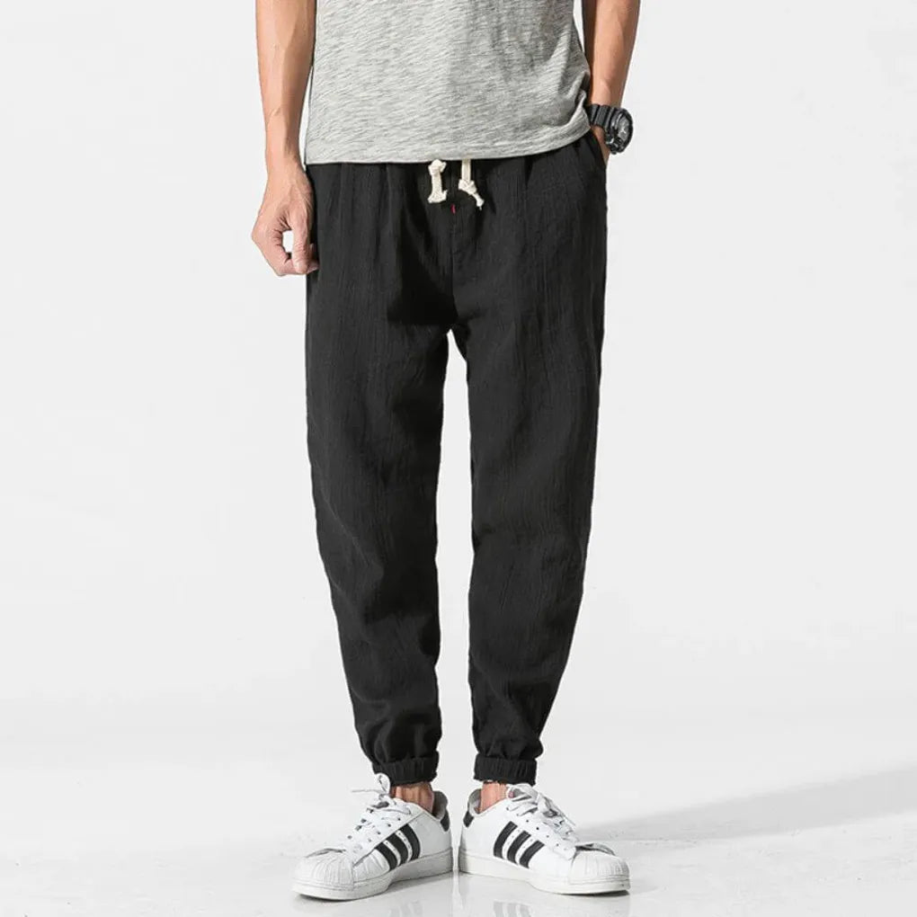 Pantalon confortable en coton et lin pour homme – Léger pour un usage quotidien