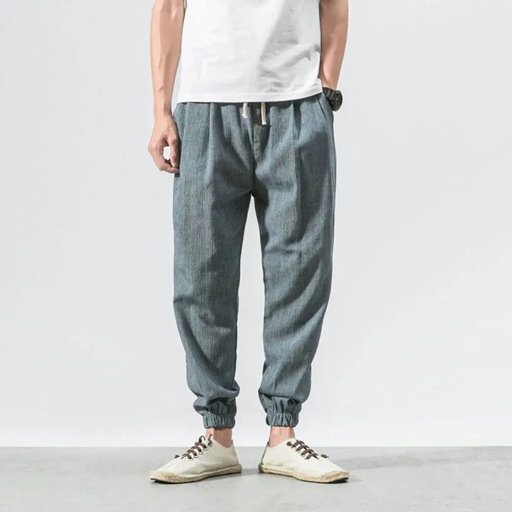 Pantalon confortable en coton et lin pour homme – Léger pour un usage quotidien