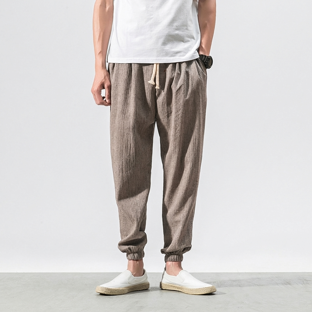 Pantalon confortable en coton et lin pour homme – Léger pour un usage quotidien