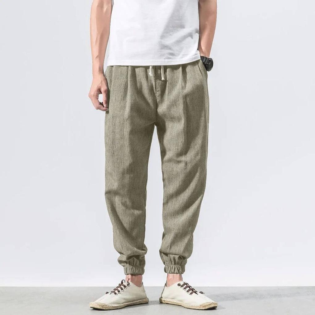 Pantalon confortable en coton et lin pour homme – Léger pour un usage quotidien
