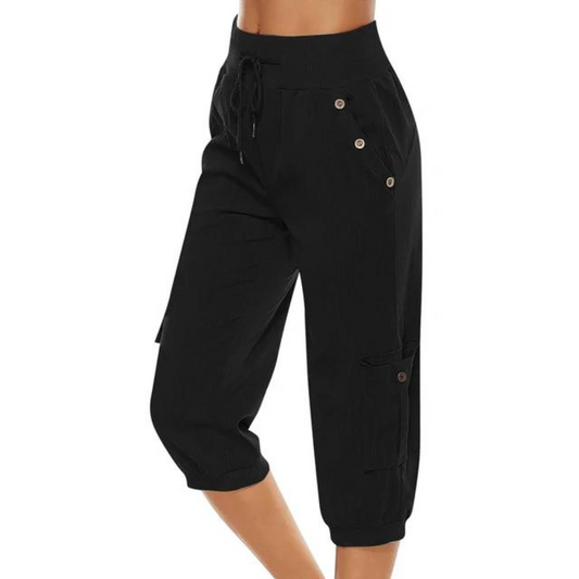 Pantalon corsaire femme à taille élastique