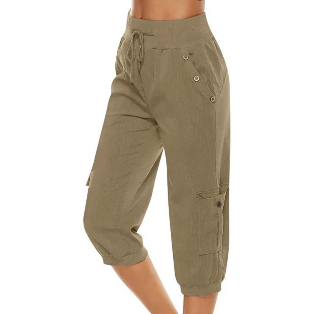 Pantalon corsaire femme à taille élastique