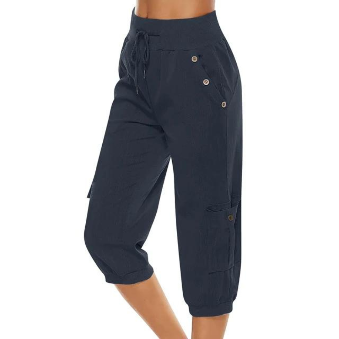 Pantalon corsaire femme à taille élastique
