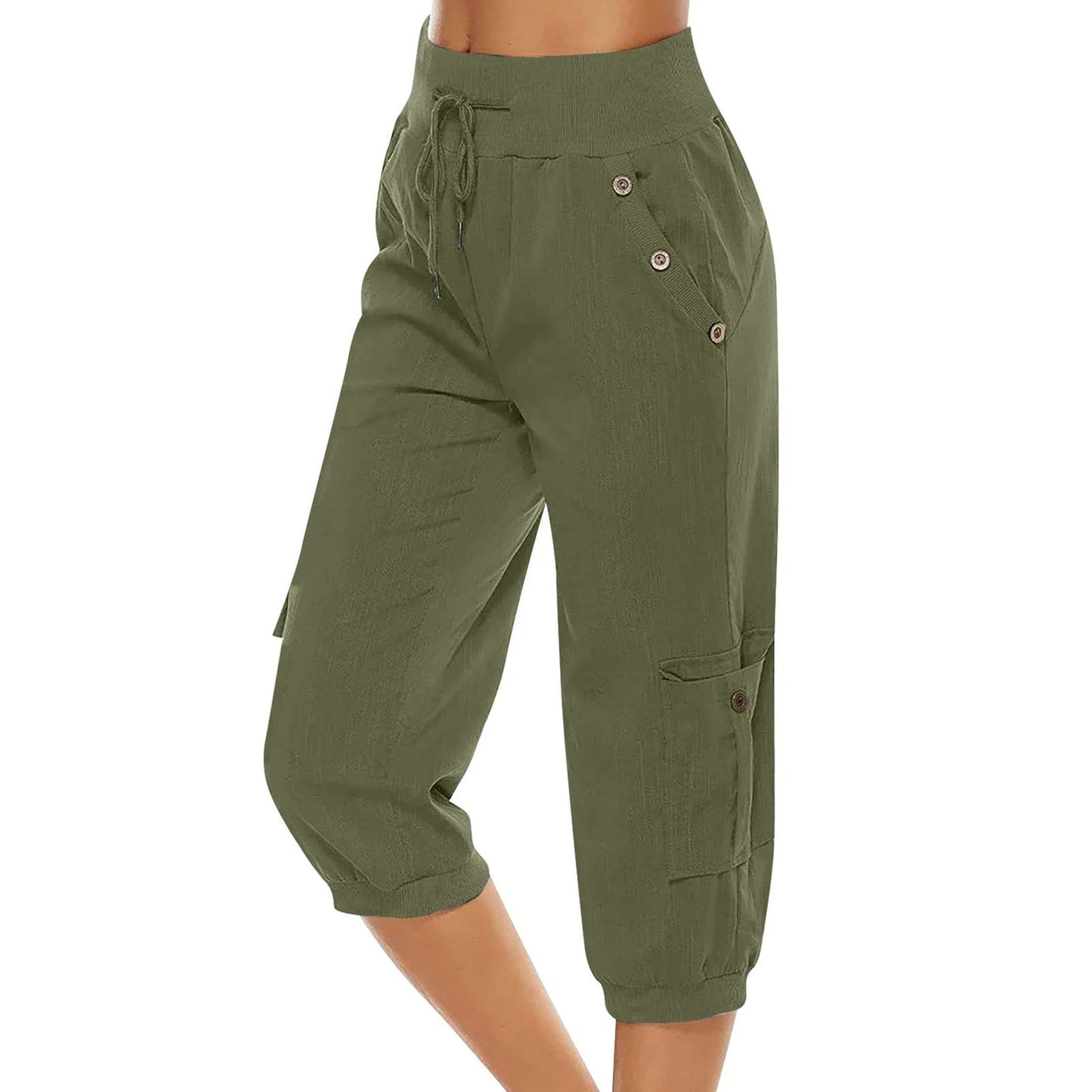 Pantalon corsaire femme à taille élastique