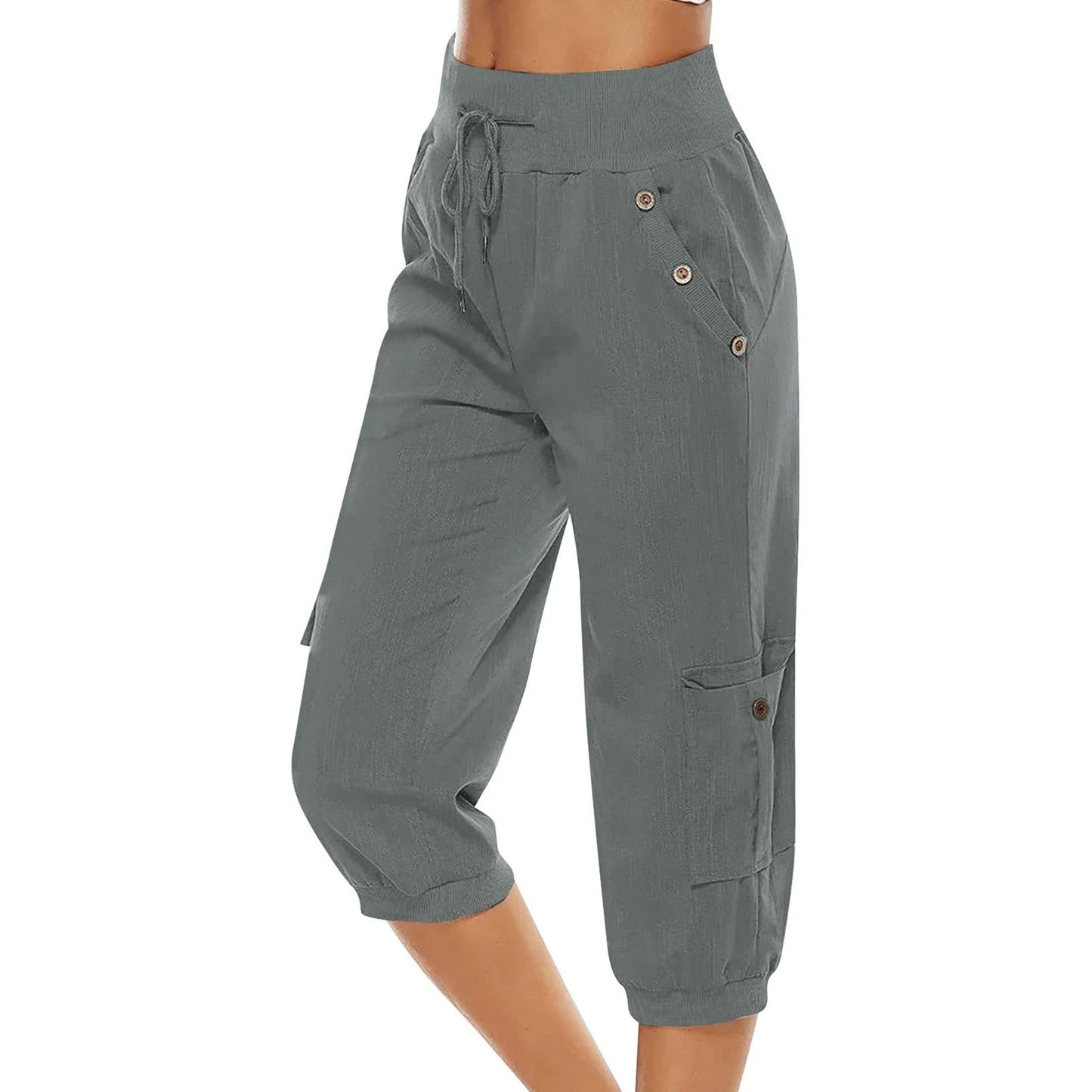 Pantalon corsaire femme à taille élastique