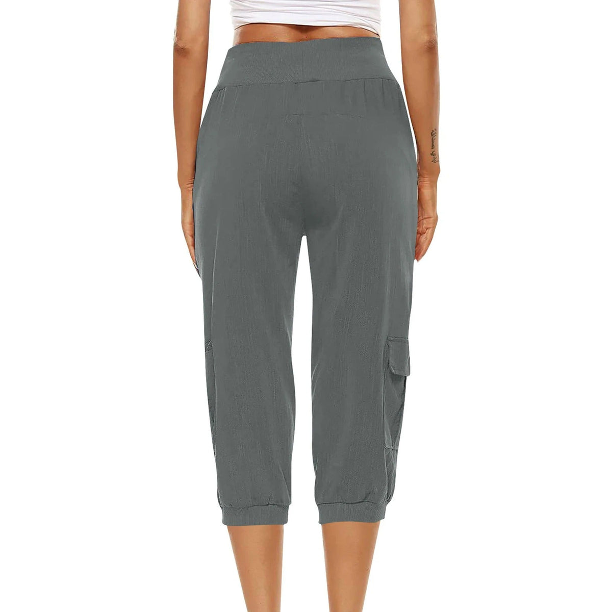 Pantalon corsaire femme à taille élastique