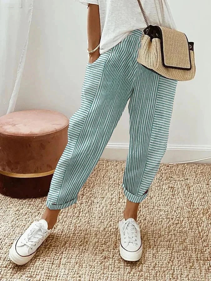 Pantalon court confortable à rayures pour femme