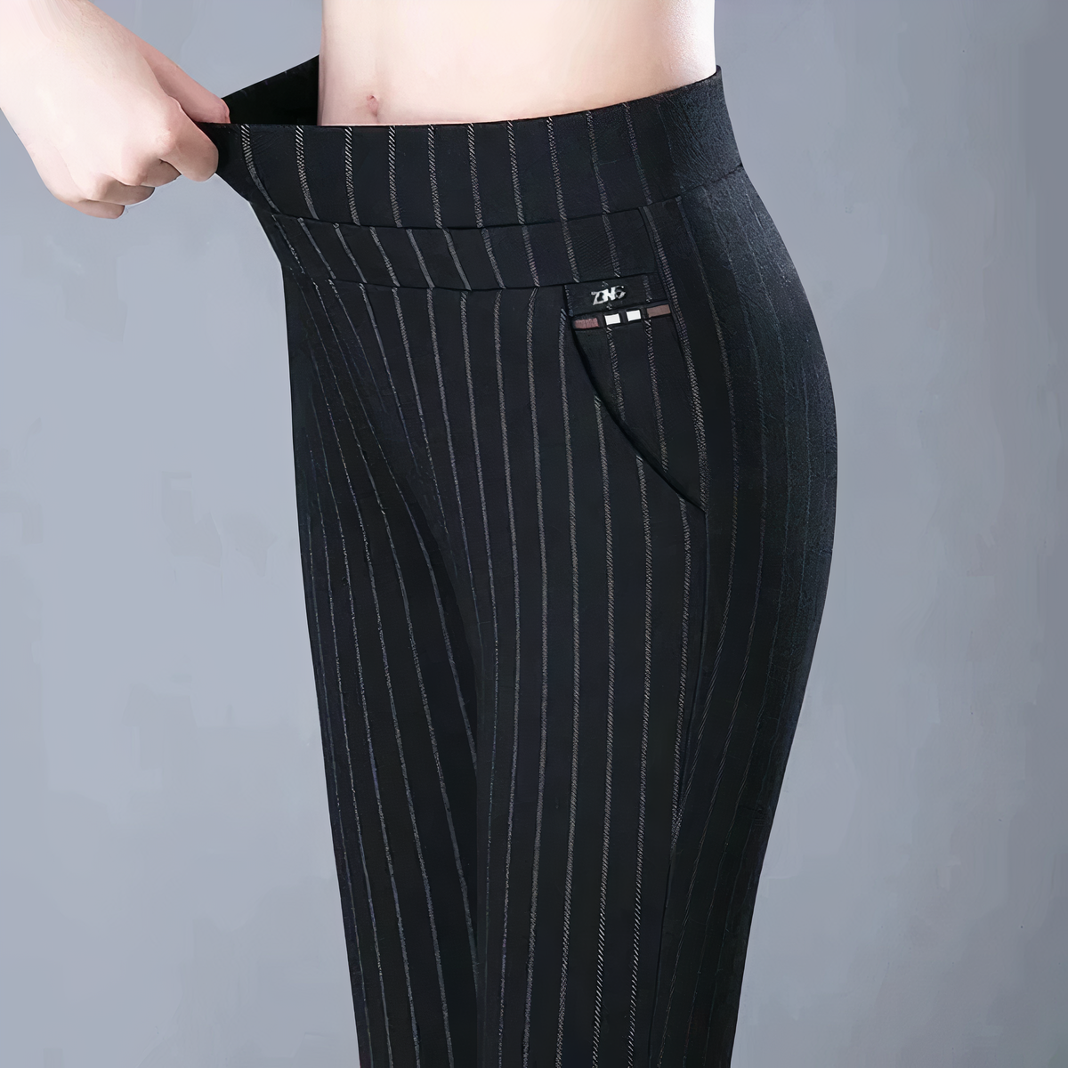Pantalon de costume à rayures et taille haute pour femme