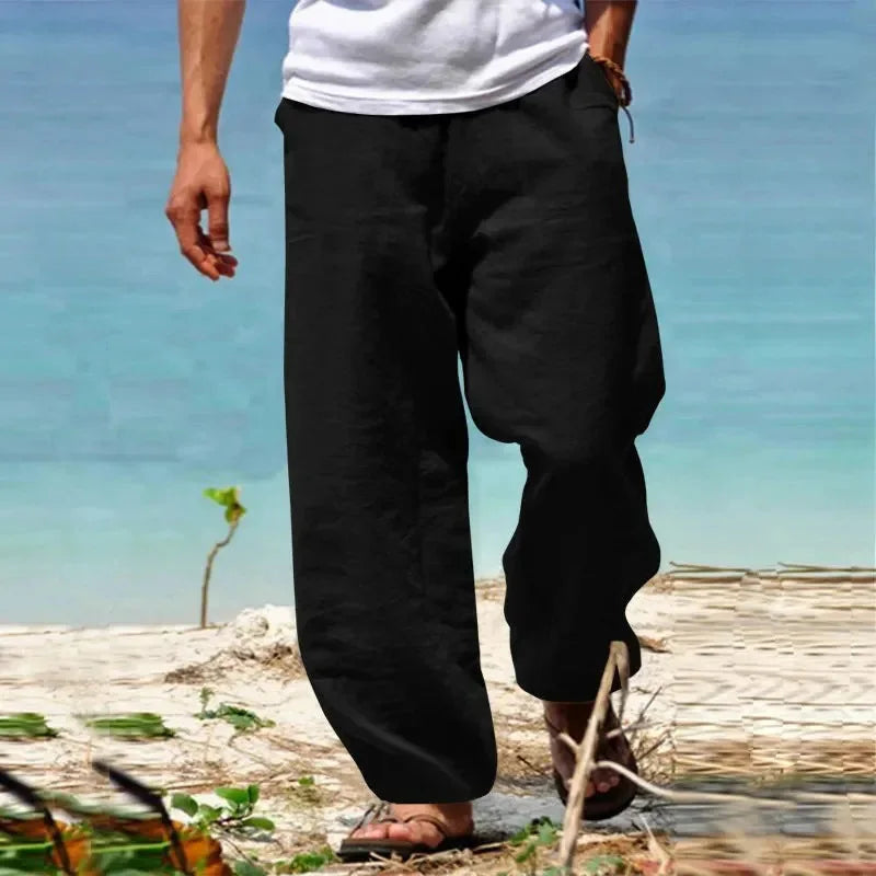 Pantalon décontracté à jambes larges pour homme avec cordon de serrage et poches latérales