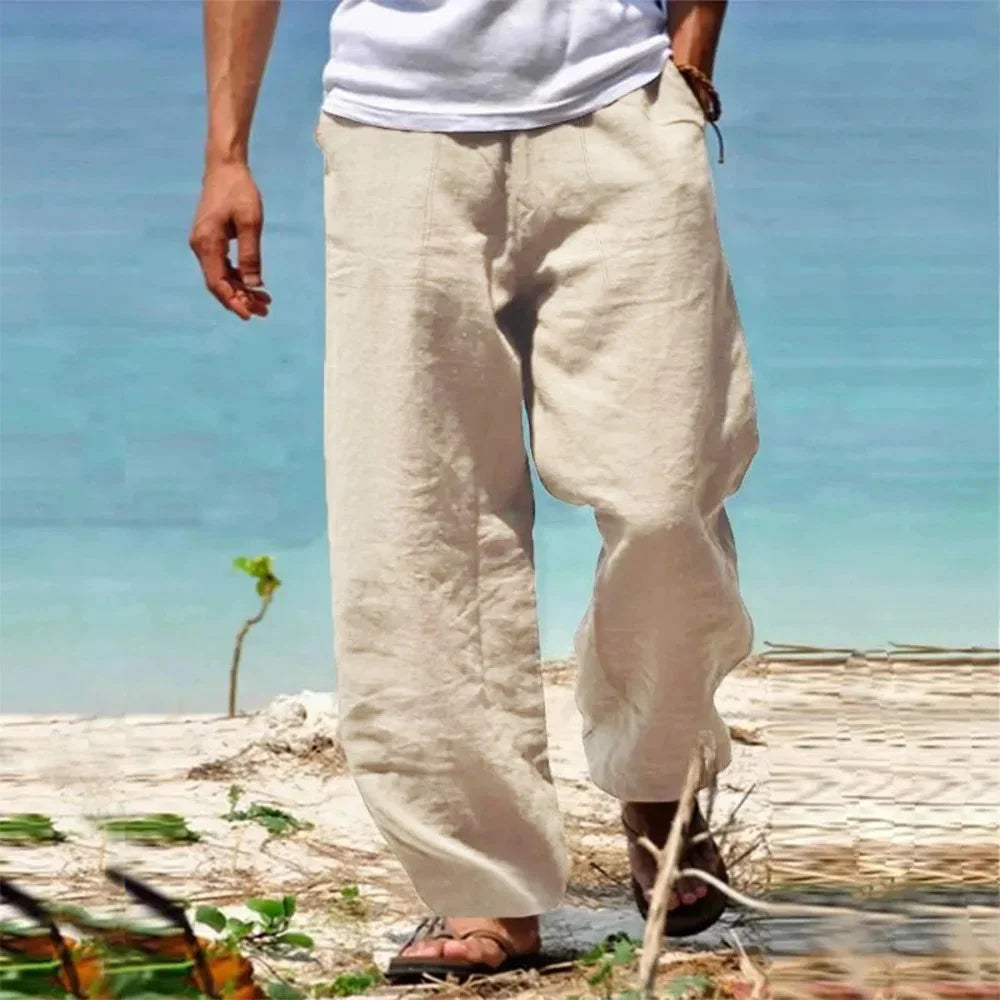 Pantalon décontracté à jambes larges pour homme avec cordon de serrage et poches latérales