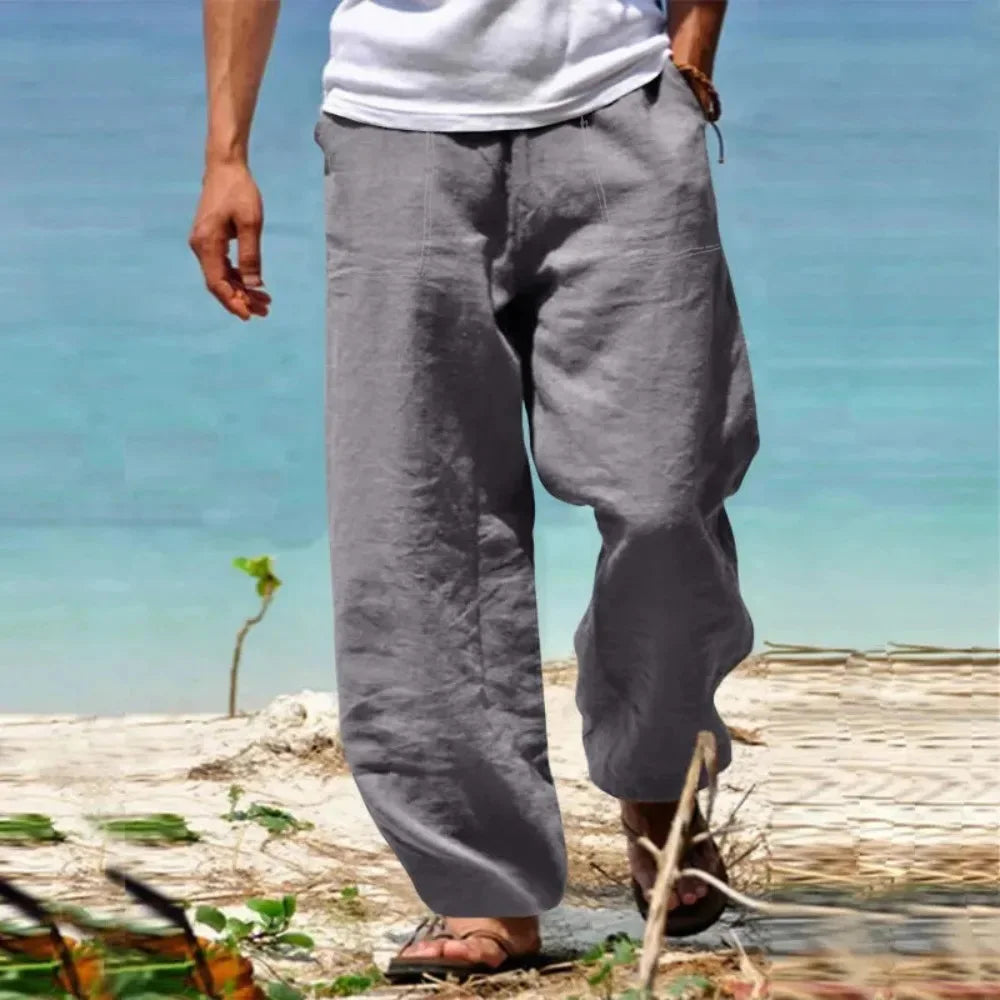Pantalon décontracté à jambes larges pour homme avec cordon de serrage et poches latérales
