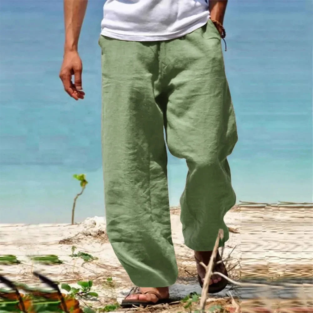 Pantalon décontracté à jambes larges pour homme avec cordon de serrage et poches latérales