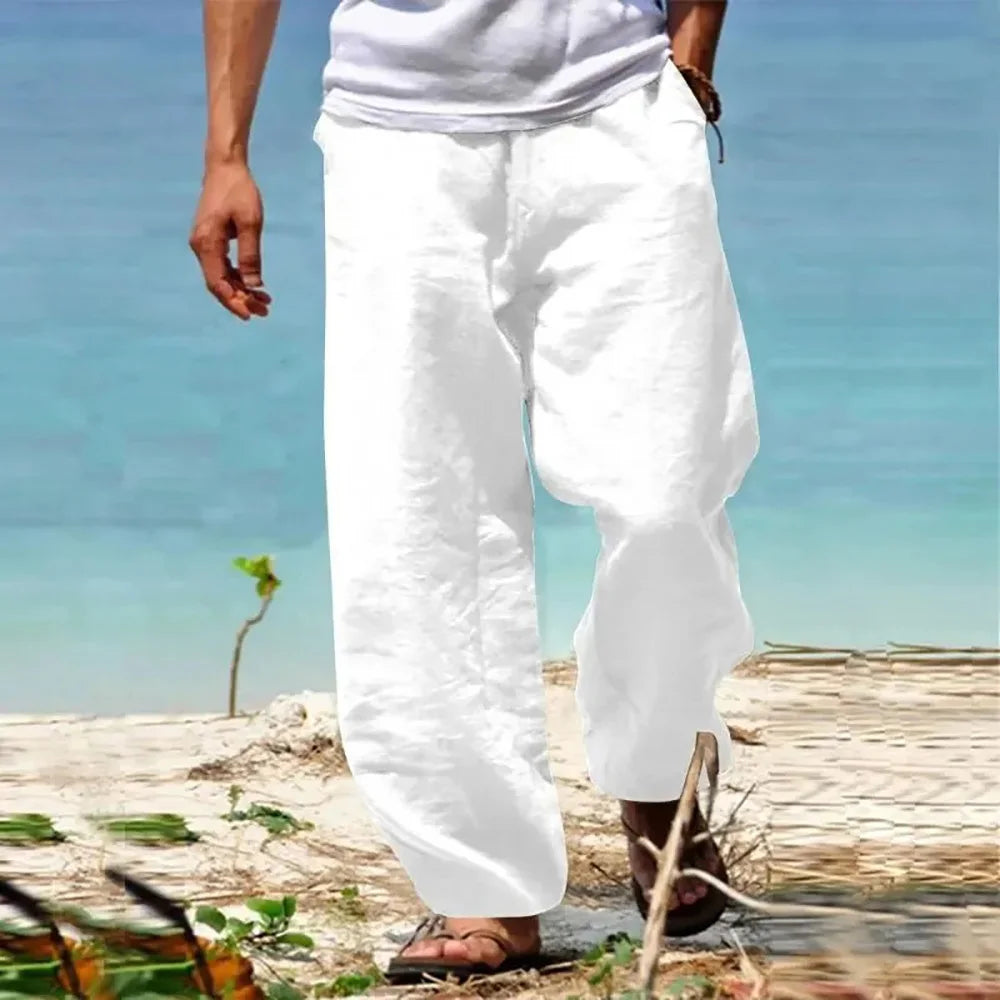 Pantalon décontracté à jambes larges pour homme avec cordon de serrage et poches latérales