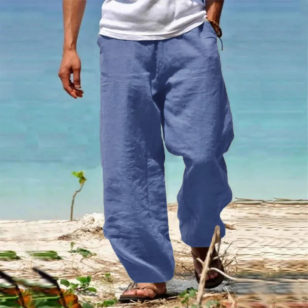 Pantalon décontracté à jambes larges pour homme avec cordon de serrage et poches latérales