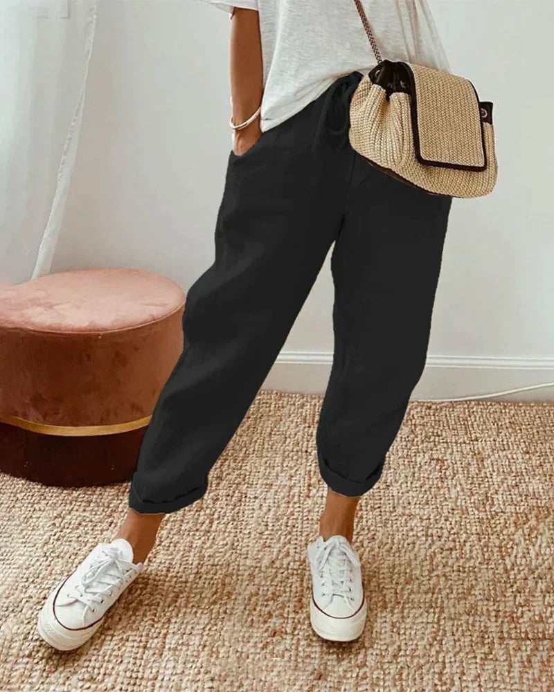 Pantalon décontracté en lin pour femme