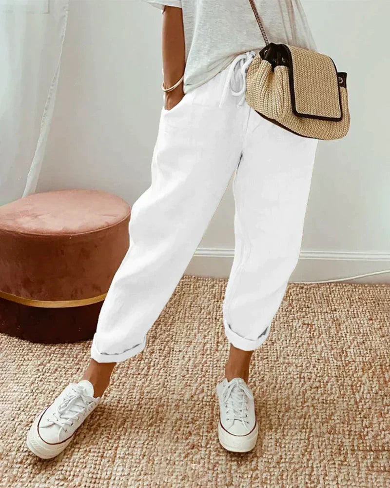 Pantalon décontracté en lin pour femme