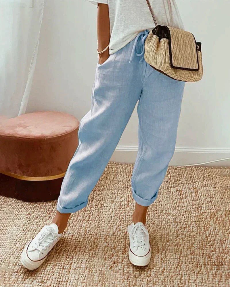 Pantalon décontracté en lin pour femme