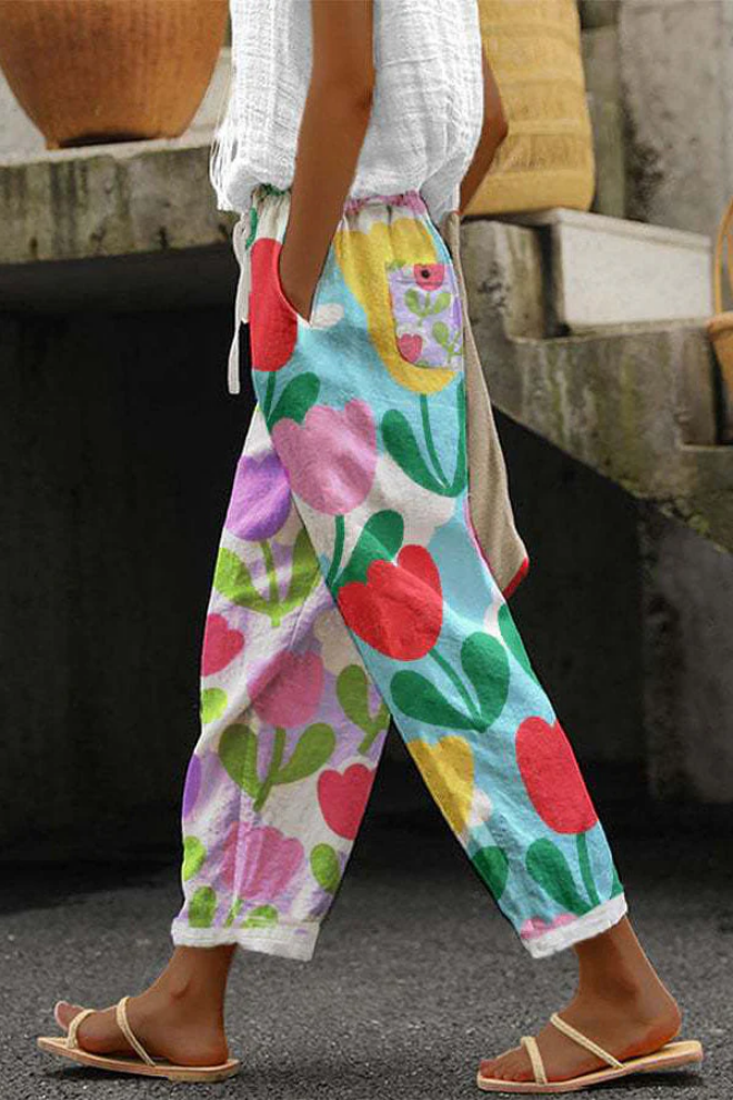 Pantalon décontracté imprimé original à poche boutonnée