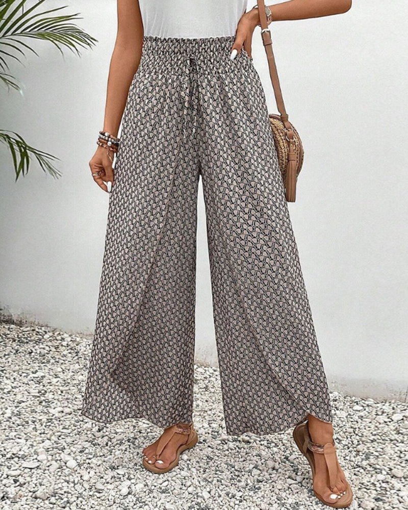 Pantalon décontracté léger et fluide à jambes larges et taille élastique