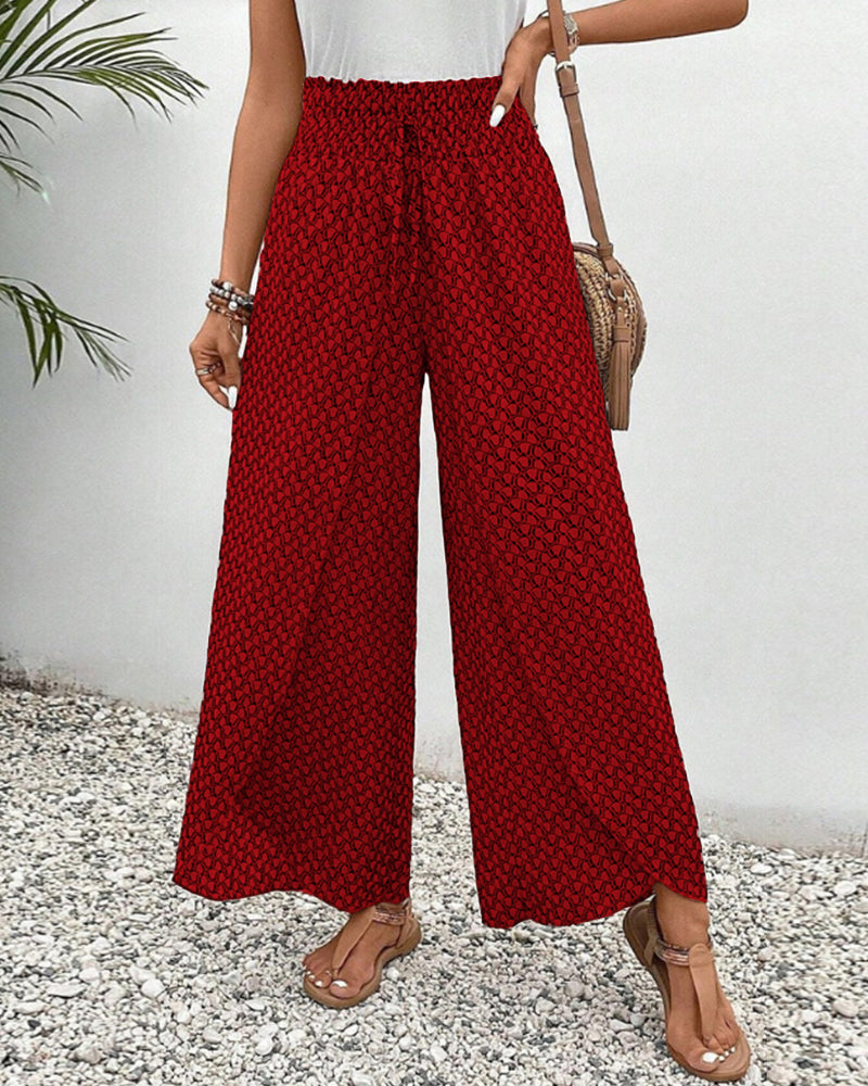 Pantalon décontracté léger et fluide à jambes larges et taille élastique