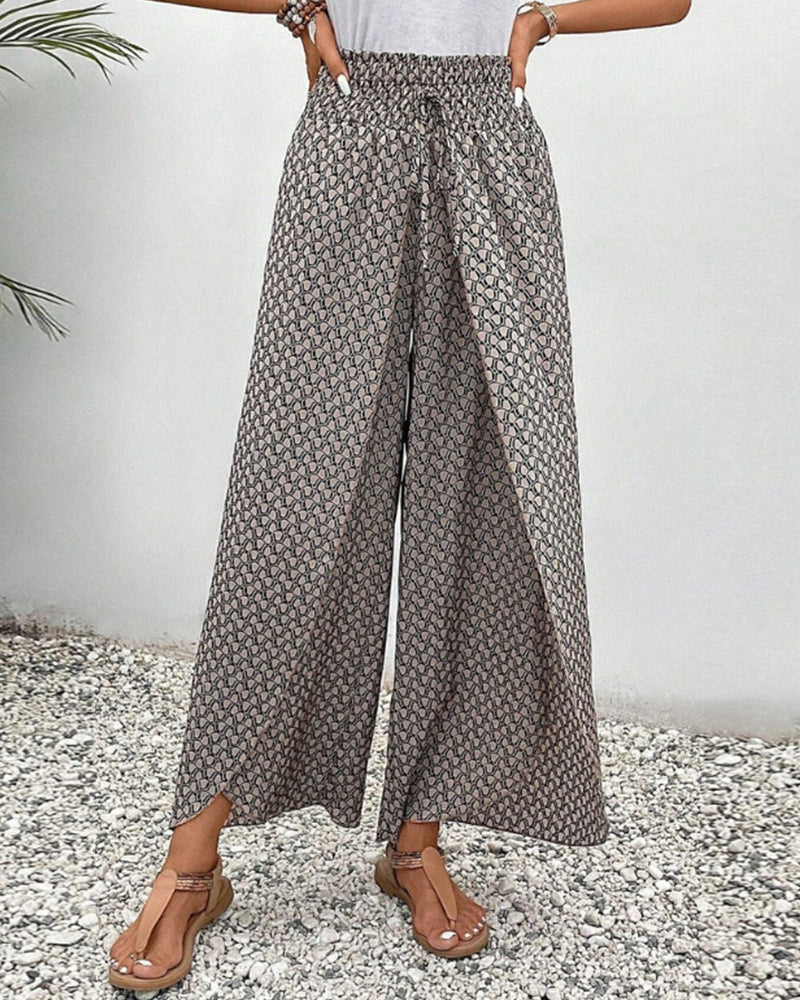 Pantalon décontracté léger et fluide à jambes larges et taille élastique