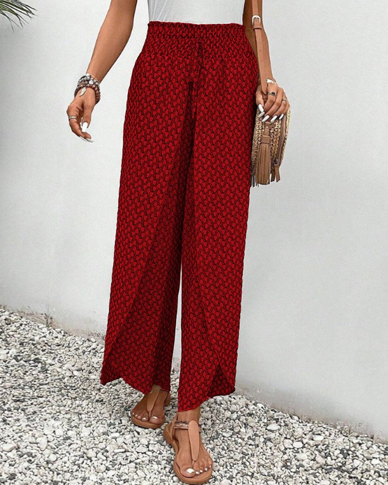 Pantalon décontracté léger et fluide à jambes larges et taille élastique