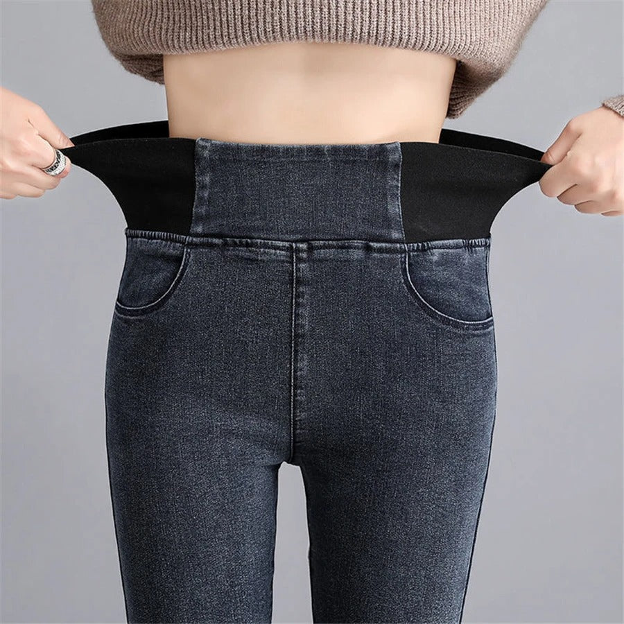 Pantalon en jean taille haute pour femme