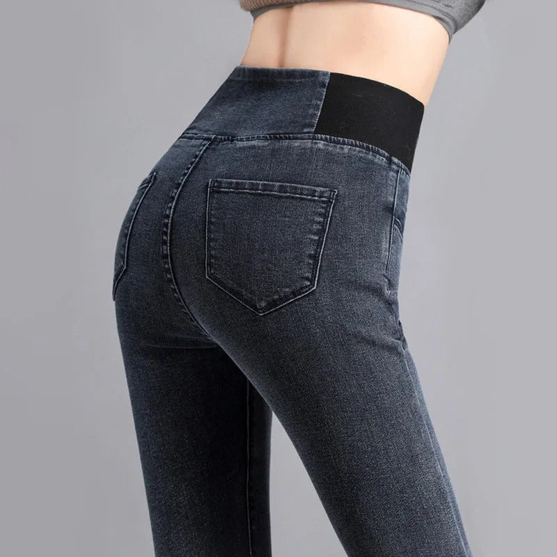 Pantalon en jean taille haute pour femme